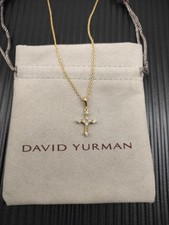 Gift Gold Diamond Small Modern CrossDavdYuRrmanPendant Necklace with Pouch