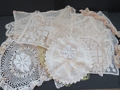 Lot of 25 Hand Crocheted Doilies Dresser Scarves Multicolored and Sizes Vintage