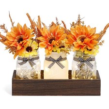 Fall Mason Jar Centerpiece for Table with LED Lights 3 x 5.1 inches, Light