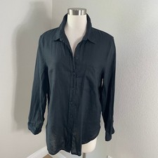 H&M Womens Medium Black 100% Linen Button Up ...
