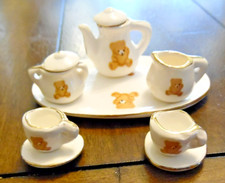 Little Teddy Bear Miniature Child's Tea Set Teapot Porcelain Vintage Set of 8