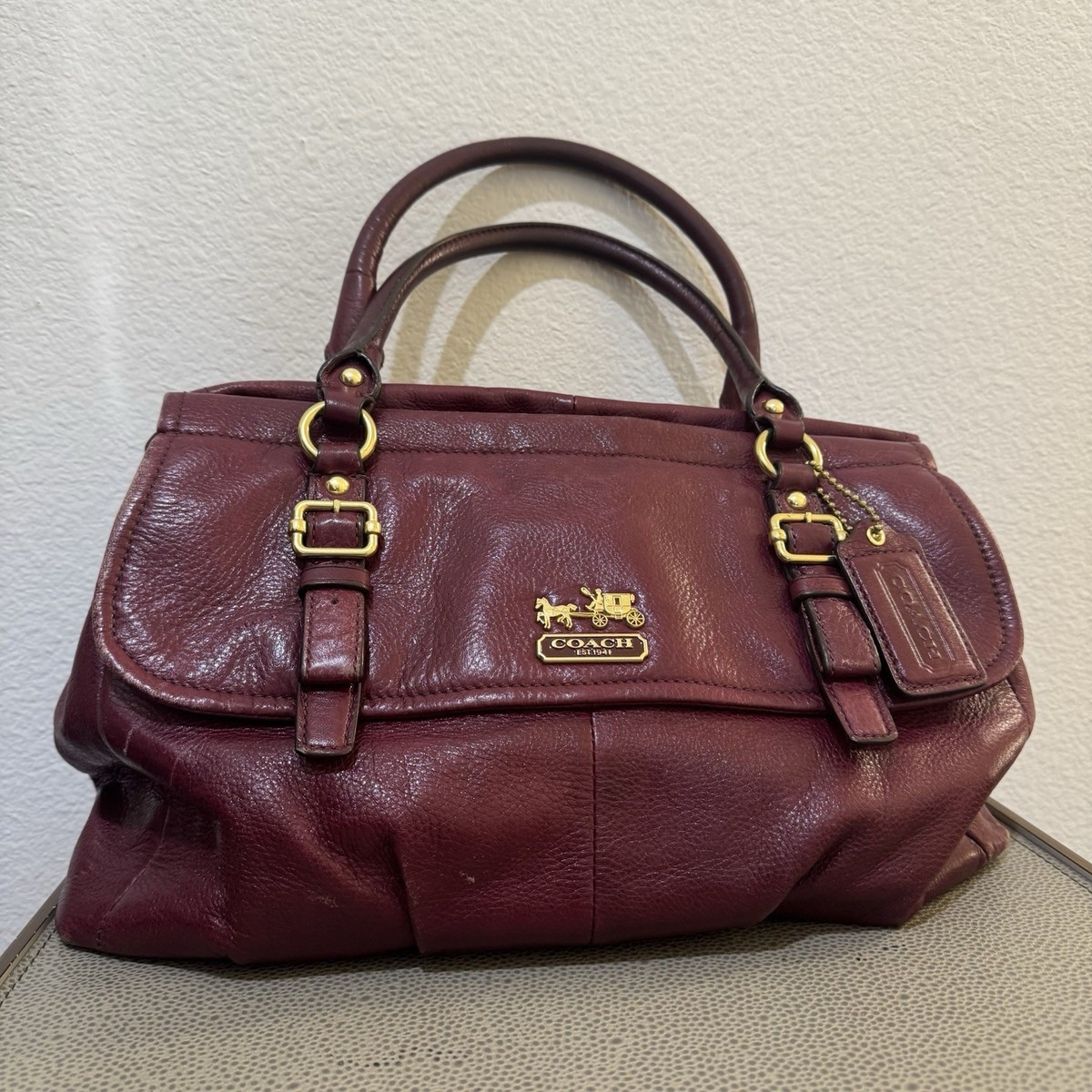 Coach Madison Leather Flap Carryall Bag Maroon Leather VTG Y2K | eBay