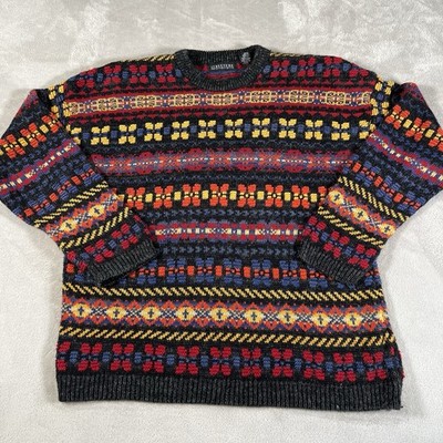 Vintage Structure Fair Isle Geometric Heavy Knit Sweater 90s Cottagecore Mens XL