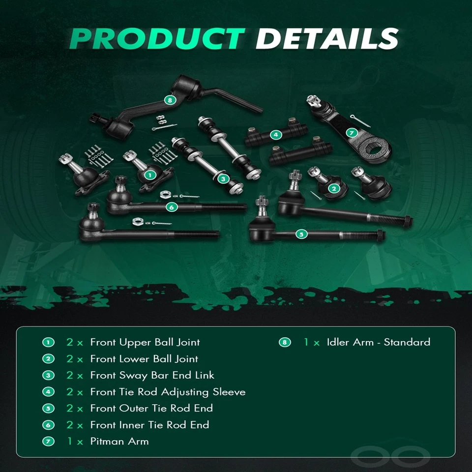 Kit de extremos de varilla de amarre de rótula de brazo loca Pitman 14 unidades para 1988-1991 GMC C1500 C2500 Foto 3 de 4