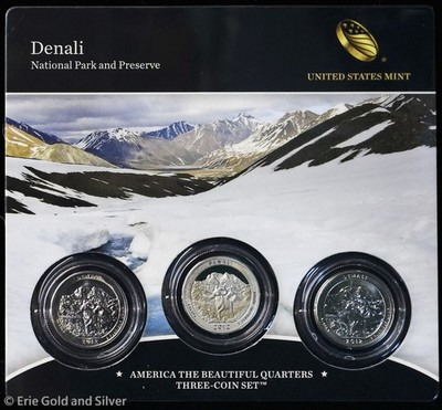 2012 PDS 25C US Mint ATB Denali National Park Quarters 3 Coin Set | BU