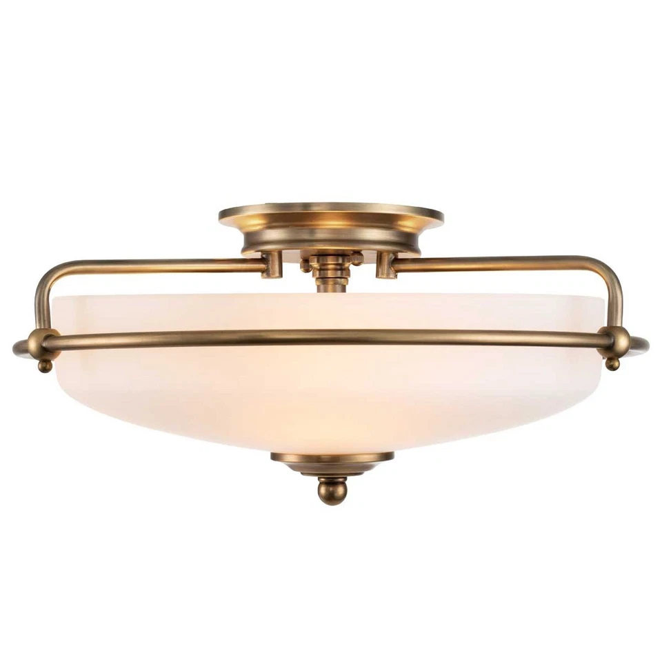 Deckenlampe Glasschirm rund Ø 42,2 cm in Messing antik Weiß Deckenleuchte Flur - Bild 2 von 4
