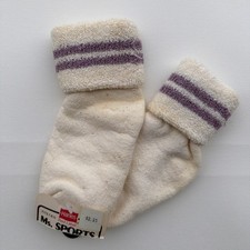 VTG Socks 1980's Girls 7-9.5 White Purple Cuff Ankle USA Hanes 90's USA Made