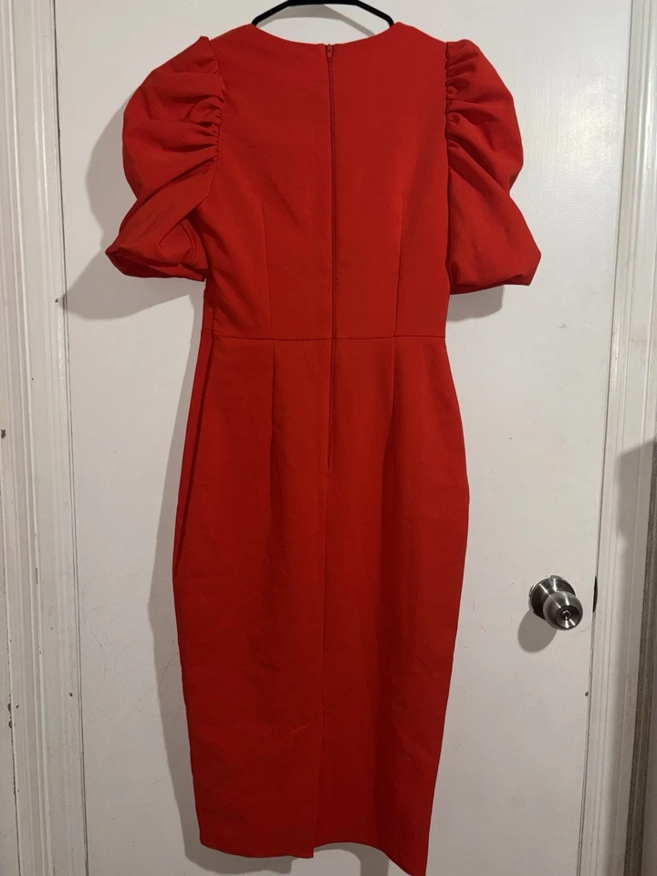 ASOSWomen's Red Puff Sleeve Midi Pencil Dress - Image 2 of 4