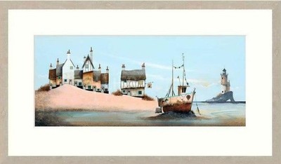 Auf dem Dock einer Bucht sitzend von Gary Walton. Gerahmt, Signiert Limited Edition