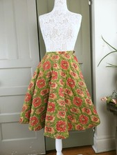 Handmade Quilted Full Vintage 1950s Swing Skirt Green Orange Floral XS