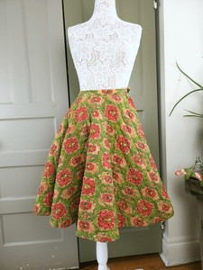 Handmade Quilted Full Vintage 1950s Swing Skirt Green Orange Floral XS