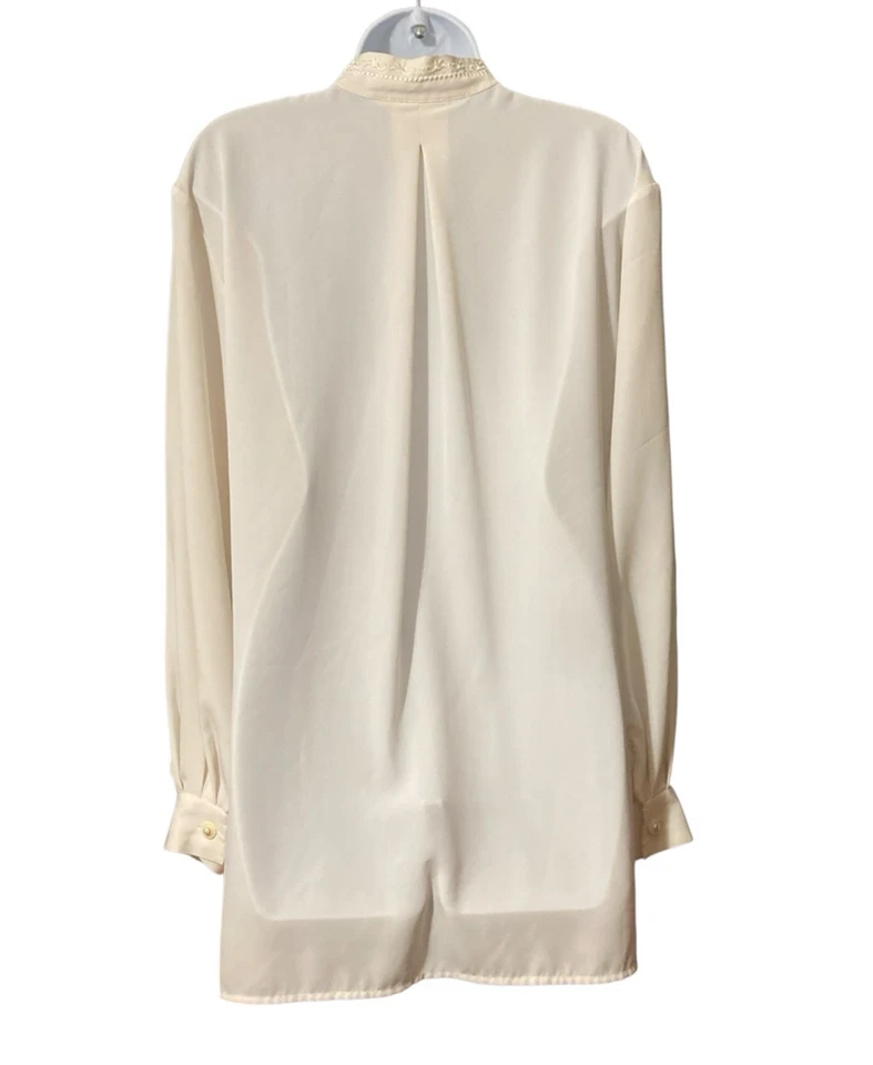 Mujer Informal Esquina Marfil Manga Larga Abotonada Elegante Blusa Poliéster Talla S Foto 3 de 4