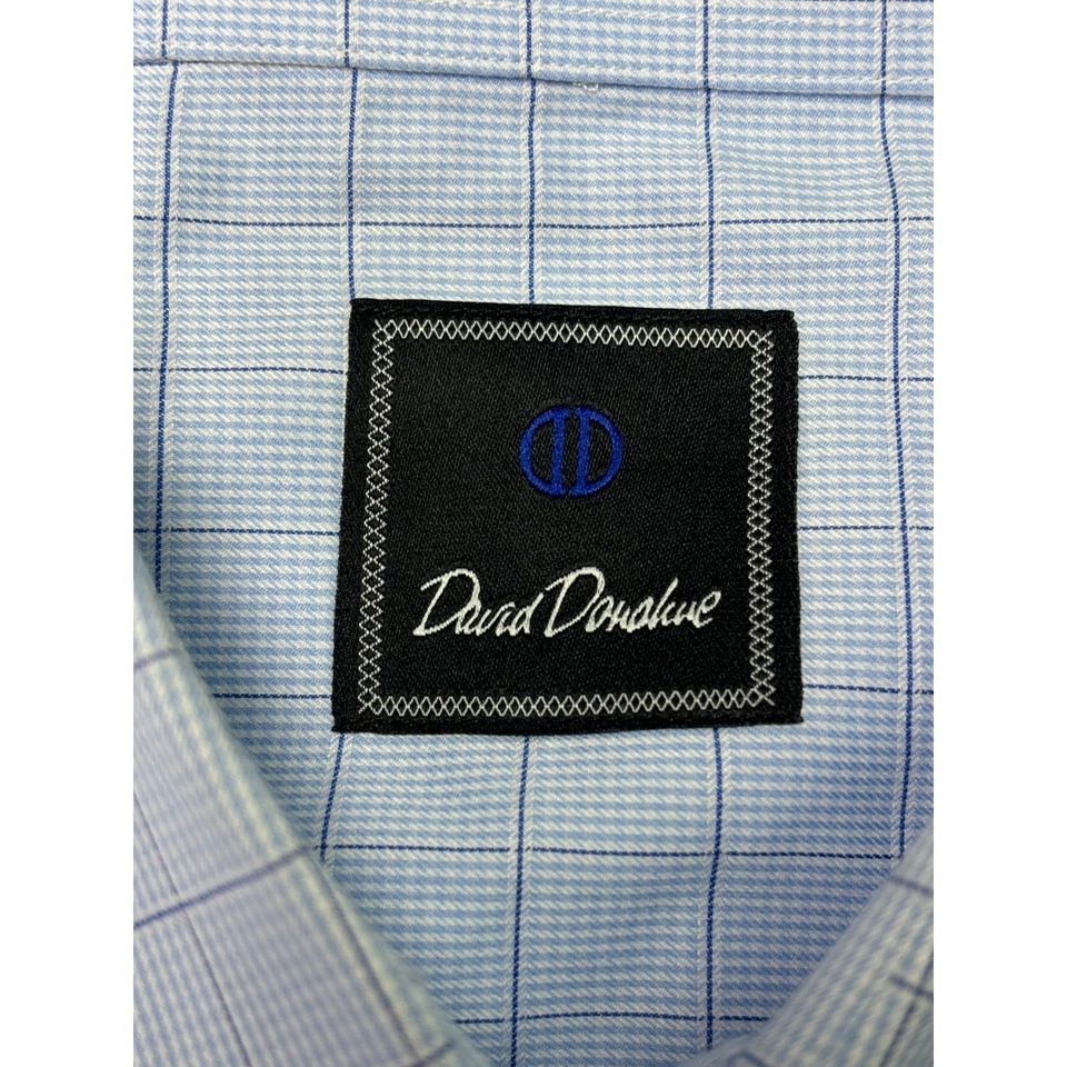 Camisa de vestir David Donahue azul claro a cuadros 17,5 34-35 para hombre puños franceses Foto 4 de 4