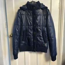 Quicksilver hoodie Puffer Jacket Padded Down Indigo Blue bird design lined Large