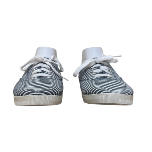 Striped Canvas Shoes Women 9 Blue White Coastal Preppy Lace Up Tennis Casual - Picture 3 of 9