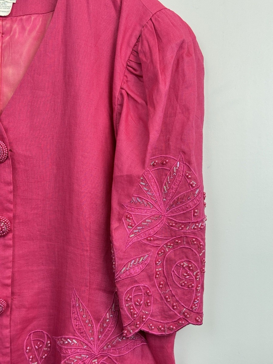 Vintage Action I  Jay Daniels Skirt Set Sz  18 Pink Beaded Lined Short Sleeve View 5