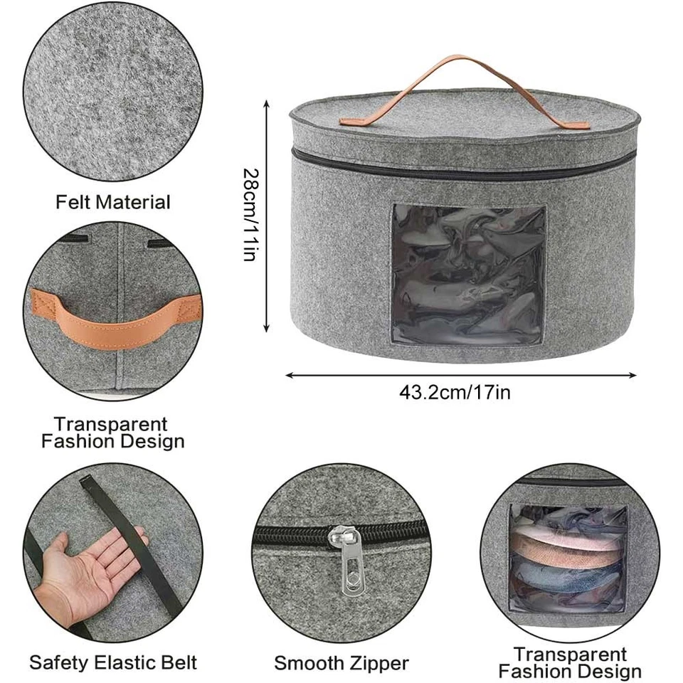 17'' Round Hat Storage Box for Women Men Travel Organizer Case w/ Dustproof Lid - Image 2 of 4