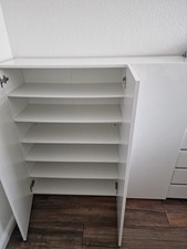 Weißer moderner Schrank, 3 Türen, 10 Regalfächer, MDF, Halbglanz, 120x114x114 cm