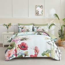 King Size Comforter Set 7 Piece Bed in a Bag,Elegant Floral Botanical Pattern Gr
