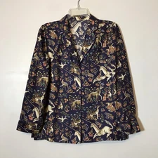 J.Crew X Drake's London Midnight Unicorn 100% Silk Pajama Style Top Size 4