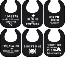 6 Pcs Adult Bibs for Women Men Funny Washable Black and White