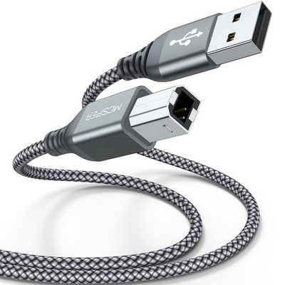 2 Pack USB Printer Cable - 5FT A to B - Compatible 5 feet, Grey 