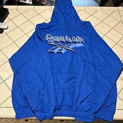 Reebok Blue Men's 2XL Regular Graphic Logo Fleece Pullover Hoodie Pockets