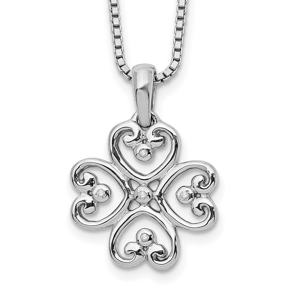 Sterling Silver Rhodium-plated Diamond 4 Heart Necklace 18