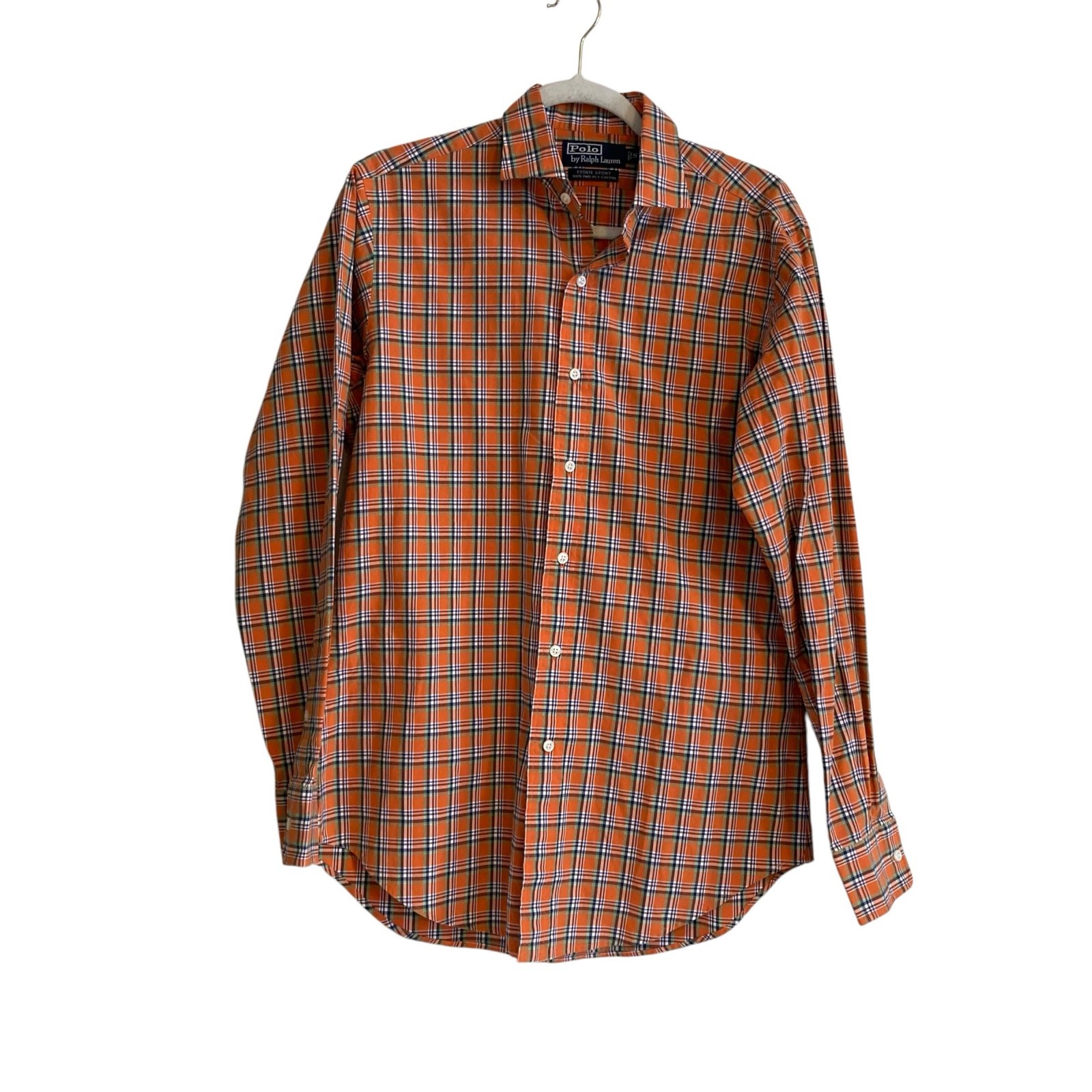 Vintage Polo Ralph Lauren Orange Green Plaid Estate Sport Preppy Shirt Sz Small