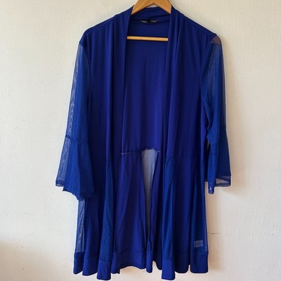 Elle Weaver Slinky Knit Cardigan Womens 2XL Blue Open Front Sheer Whimsigoth