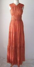 SKILLS & GENES Rust Cotton Crinkle Long Maxi Dress 44 8