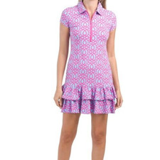 IBKUL Polo Ruffle Dress Preppy Coquette Keleigh Pink Sz S Golf Tennis Pickleball