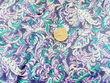 COTTON FABRIC - PINK, LAVENDER GREEN FLORALS ON NAVY BLUE - BTY