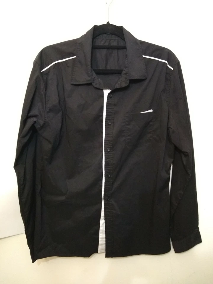 Camisa para hombre Doublju XL negra manga larga calce 100 % algodón ajustada botón occidental Foto 2 de 4