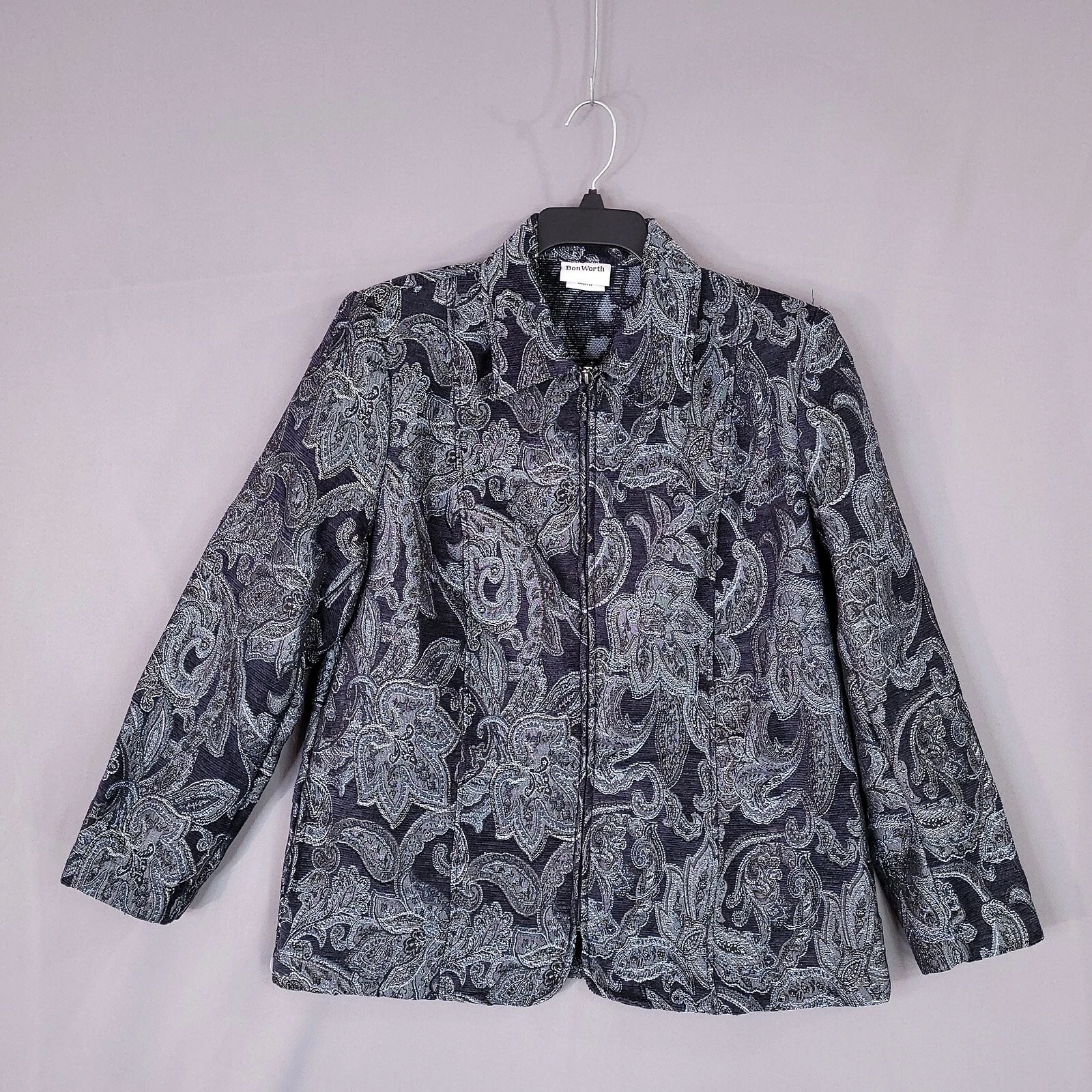 VETEMENTS Bon Worth Giacca Donna Arazzo Full Zip Manica Lunga Paisley Navy Taglia S
