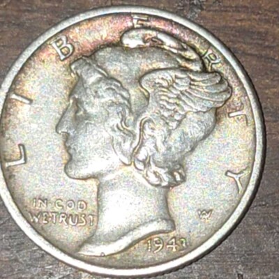 1943 S Mercury Dime With Rotated Hub Doubling And Inverted Mint Mark 