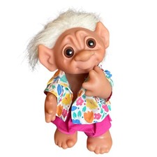 Rare 1977 Thomas Dam Troll Doll In A Beach Outfit White Hair 8 Tall Denmark