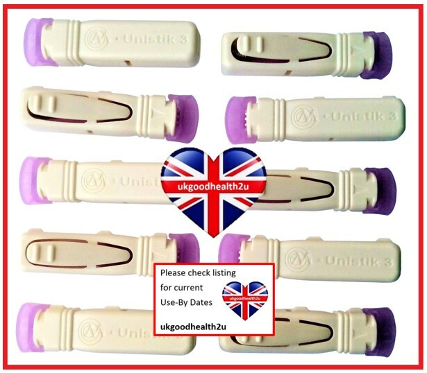 Unistik 3 GENTLE Lilac Lancets x10 Blood Glucose Finger Pricker DIABETES CE