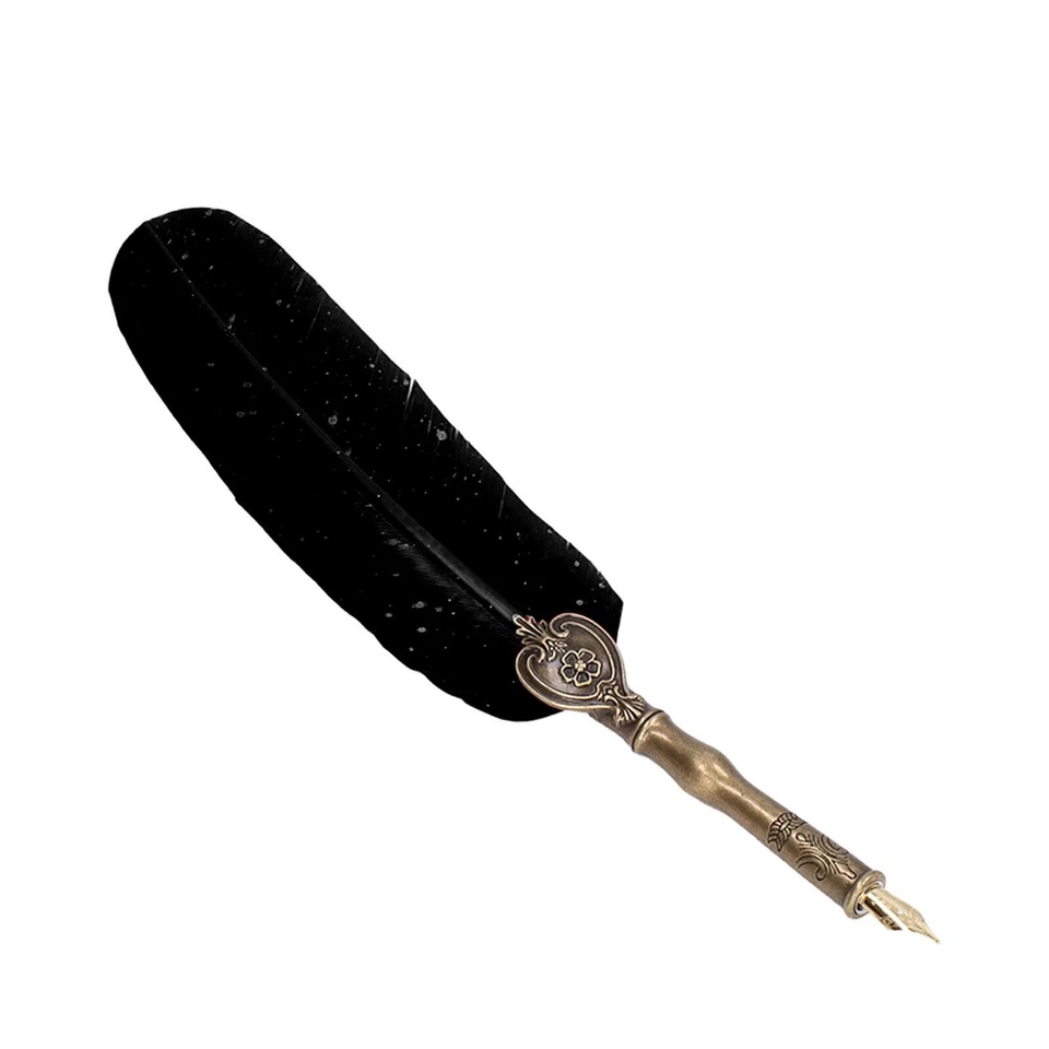 Feather Pen Sprinkle Gold Luxury Vintage Style Quill Feather Pen with Base Nibs - Image 2 of 4