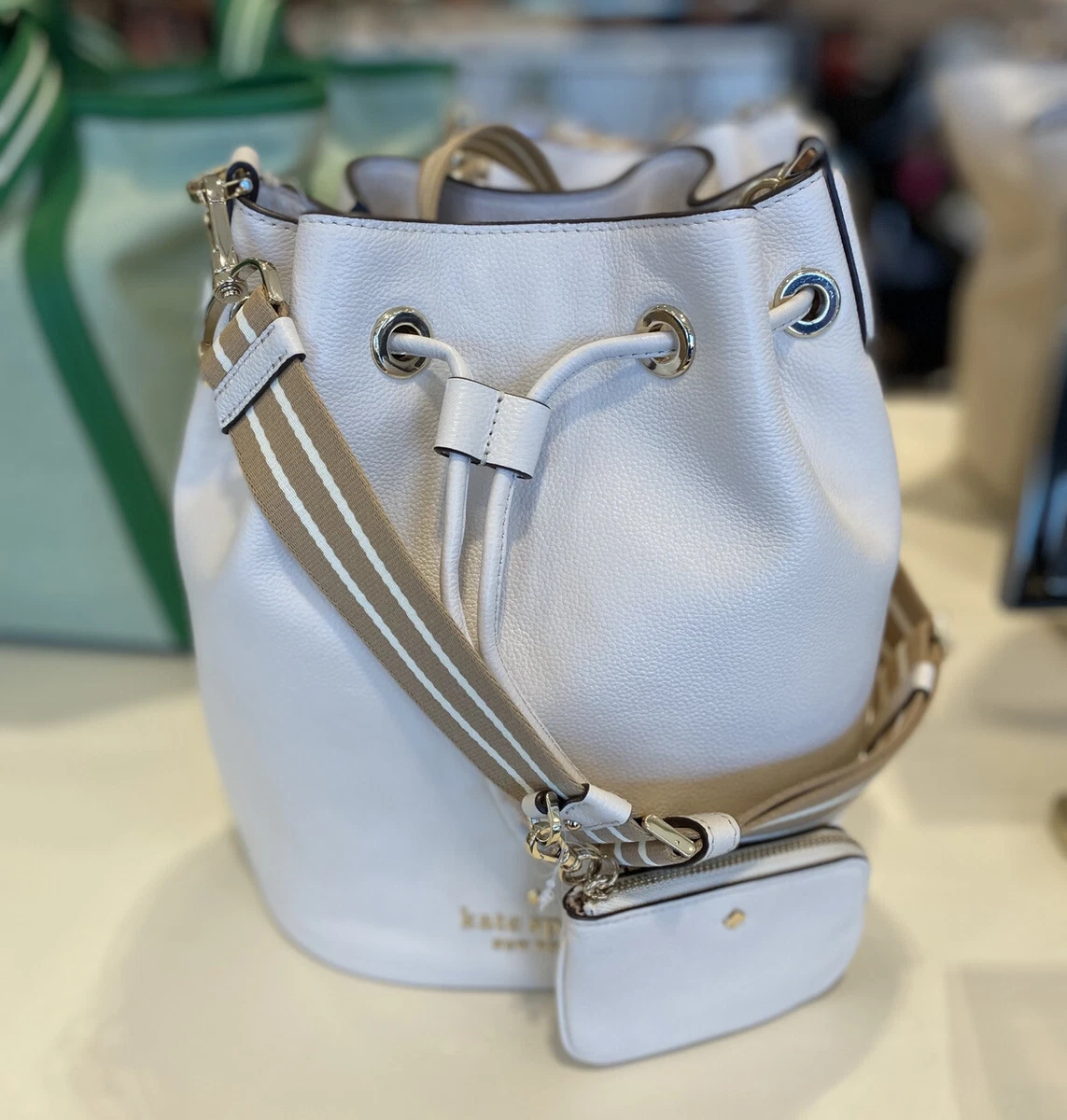 KATE SPADE Rosie bucket bag In Pebbled Leather Parchment White KA987 NEW