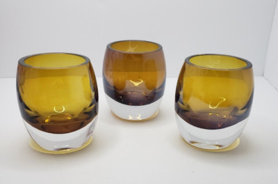 Set of 3 MIKASA Solaris Amber Glass Votive Candle Holders Heavy Thick Glass