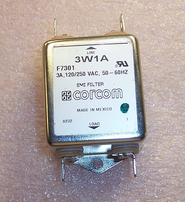 QTY (1) 3W1A CORCOM EMI FILTER F7301 3A 120/250 Vac NOS