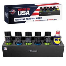 Pit Posse USA Made 6 Bottle Aerosol Can Rack Shelf Holder Trailer Garage Black