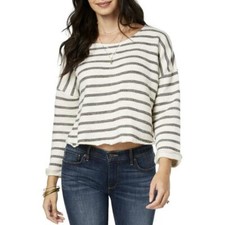Lucky Brand Women's Striped Crop Sweatshirt Top Pullover Oversized XS 212201