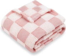 Checkered Baby Blanket Pink Soft Fluffy Fuzzy 3D Chessboard Grid 30x40 In
