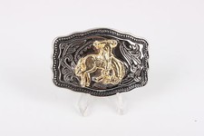 MADE IN USA SILVER  GOLD TONE COWBOY ON HORSE BELT BUCKLE VINTAGE 0588