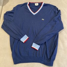 Vintage - Lacoste V-neck Blue Cotton Sweater - Preppy - Size 6 - In Great Shape