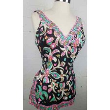 1960s One Piece Psychedelic Print Swimsuit Size 14/36 B Cup Bullet Bra B5