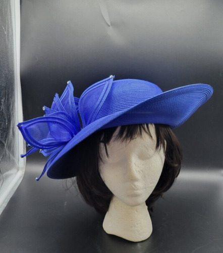 Ladies Tuscany Tea Hat Royal Blue with Rhinestone… - image 1