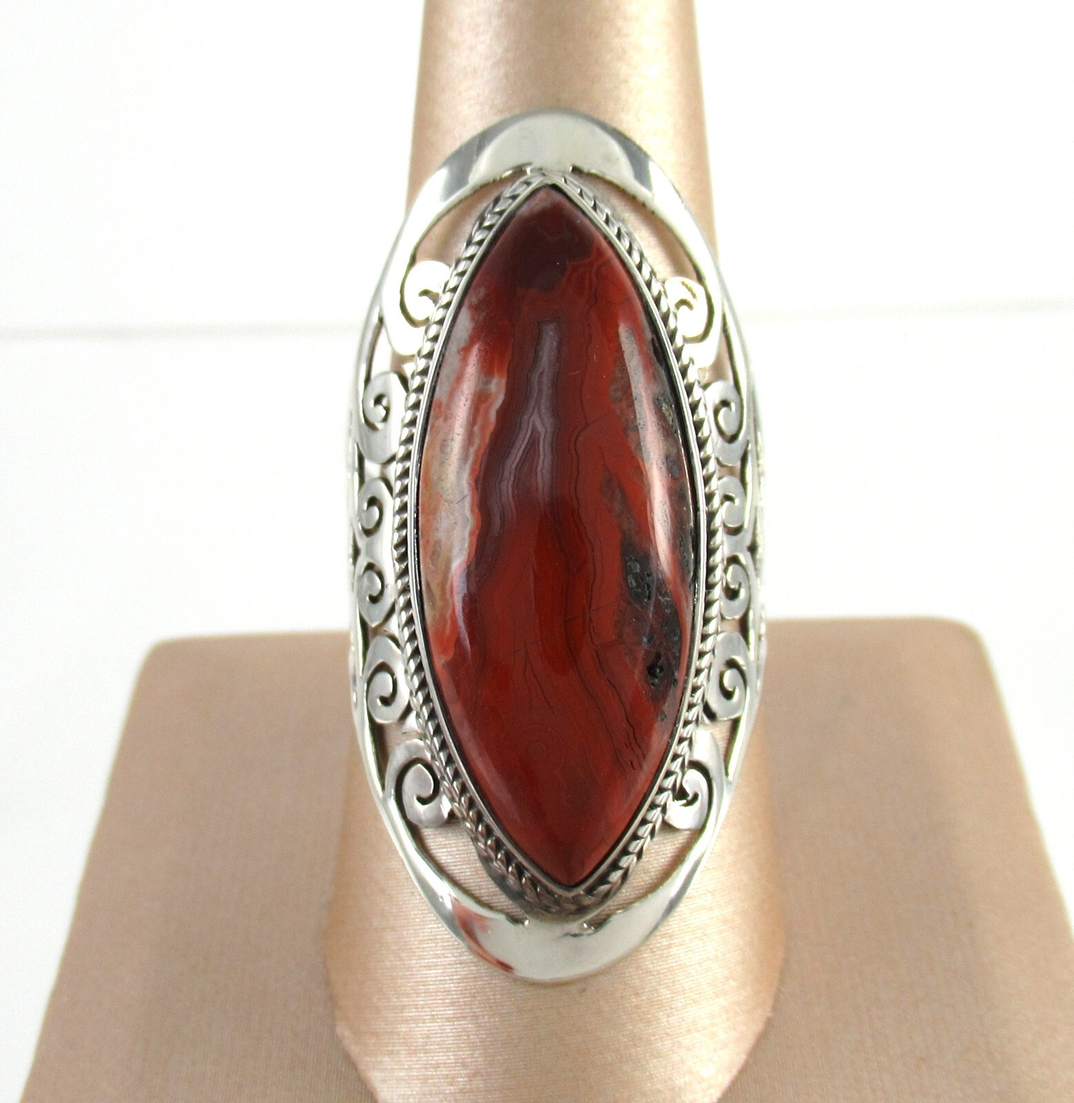 .925 Sterling Silver Statement Ring Carnelian Aga… - image 1